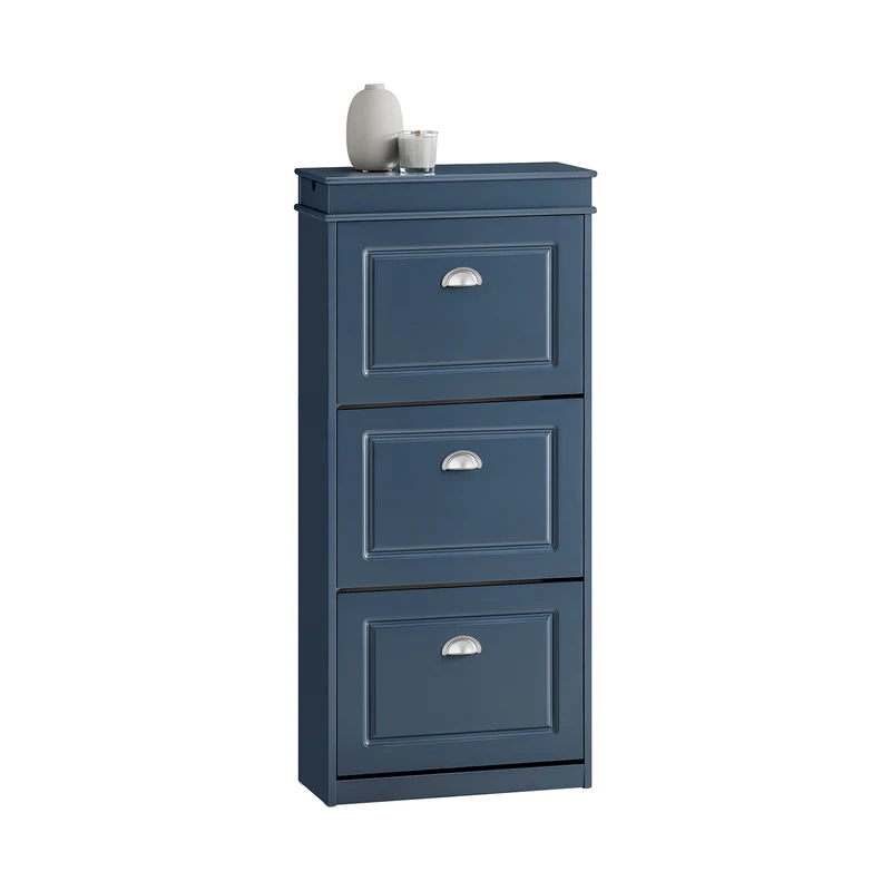 SoBuy FSR94-B Scarpiera Salvaspazio Slim Mobiletto da Ingresso 3 Ante a Ribalta, Scarpiera in Legno, Armadio Portascarpe per Ingresso, Corridoio o Camera da Letto Blu 53 * 24 * 118cm
