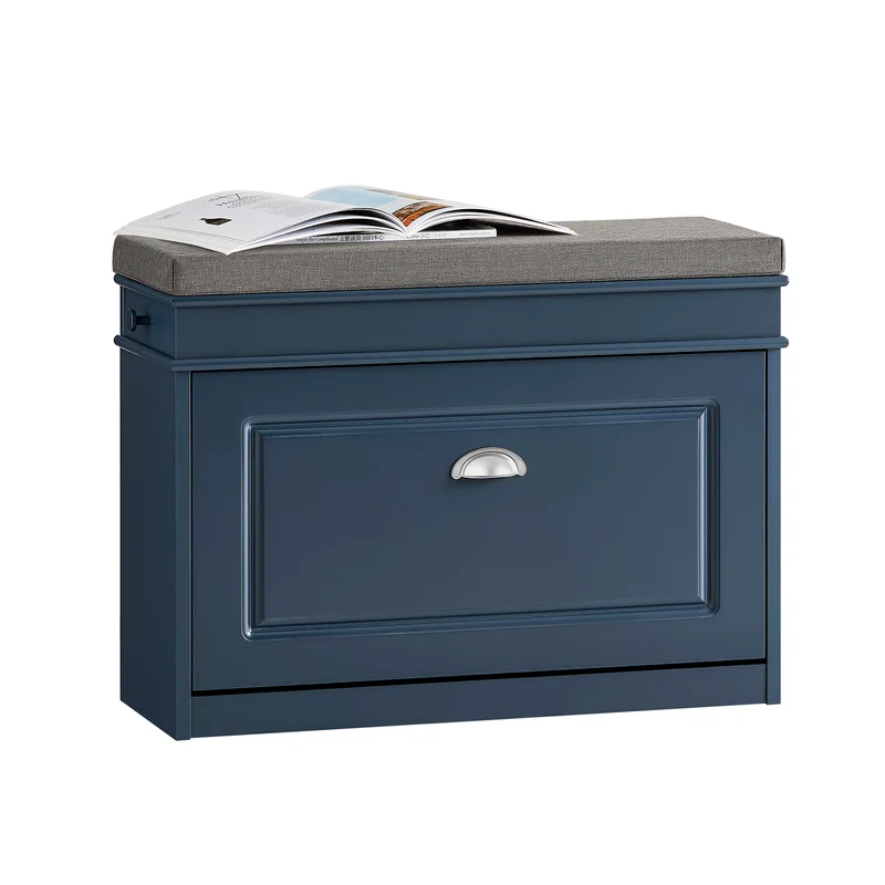SoBuy FSR82-L-B Scarpiera Salvaspazio Slim con Seduta - Panca Scarpiera da Ingresso Contenitore in Legno, Mobile Ingresso per Scarpe, Regolabile, 75x24x52 cm, Blu