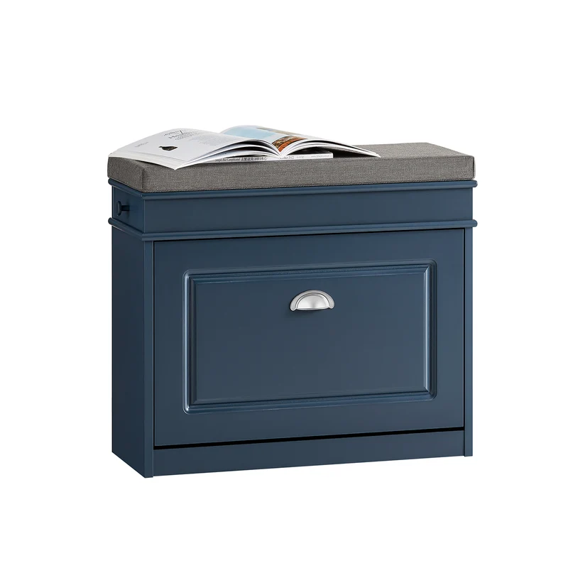 SoBuy FSR82-K-B Scarpiera Salvaspazio Slim con Seduta - Panca Scarpiera da Ingresso Contenitore in Legno, Mobile Ingresso per Scarpe, Regolabile, 60x24x52 cm, Blu