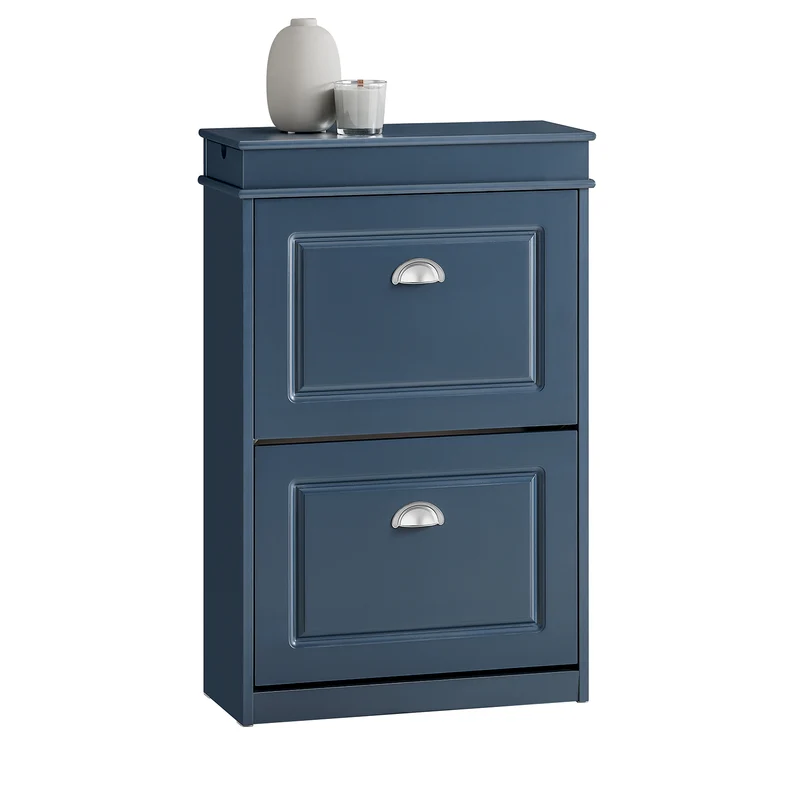 SoBuy FSR78-B Scarpiera Salvaspazio Slim Mobiletto da Ingresso con 2 Ante a Ribalta Scarpiera in Legno MDF Armadio Portascarpe per Ingresso Corridoio o Camera da Letto 54x24x83cm Blu