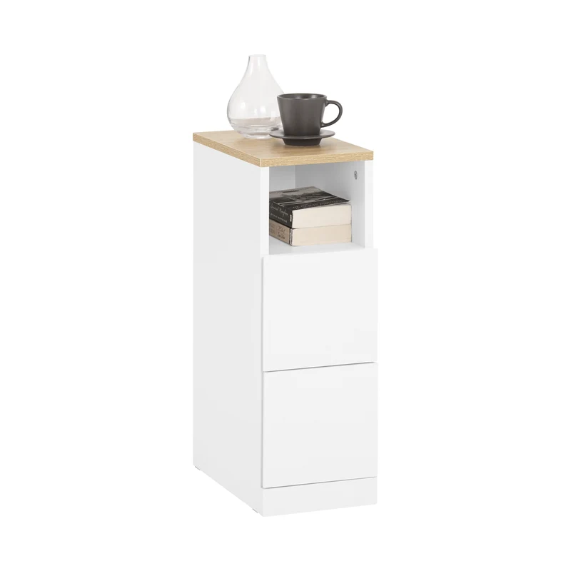 SoBuy FBT149-WN Comodino Sottile con 2 Cassetti e Ripiano - Tavolino da Notte Bianco 20x35x60 cm