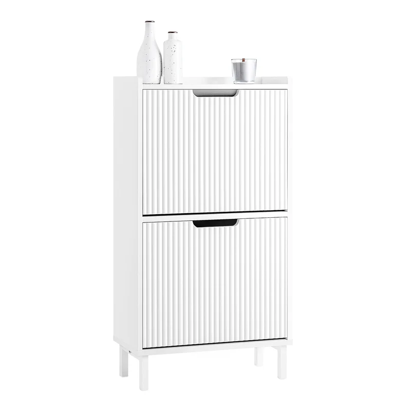 SoBuy FSR177-W Mobile Scarpiera Alta e Streta in Legno per Ingresso Moderno, 2 Ante a Ribalta Regolabili, 50x19x90 cm, Bianco