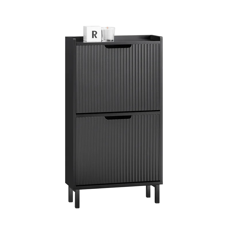 SoBuy FSR177-SCH Scarpiera Salvaspazio Slim da Ingresso Mobile Portascarpe con 2 Ante a Ribalta Regolabili in Legno Armadio Scarpiera Alta e Stretta per Corridoio, 50x19x90 cm，Nero