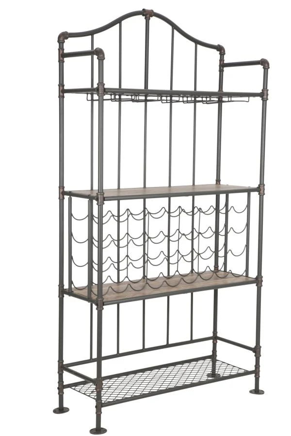 Mobile porta vivande stile industriale in ferro con ripiani in legno per bar o soggiorno