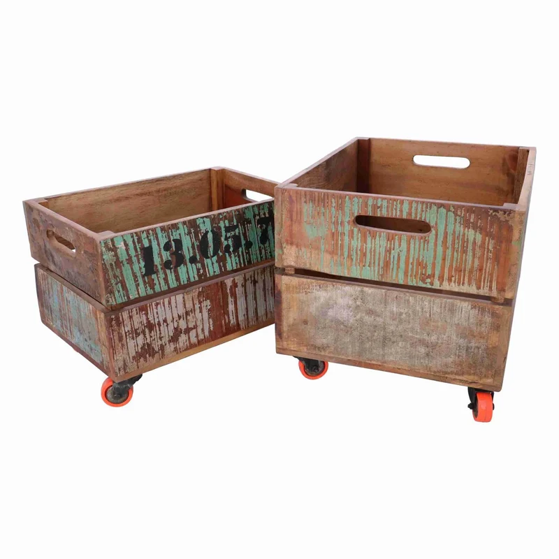 Cassettiera industrial con ruote in legno cm 46x35x32h