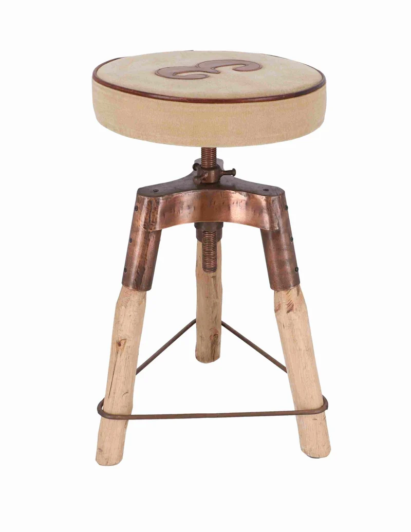 Sgabello bar vintage in legno e tessuto cm 35x35x60h