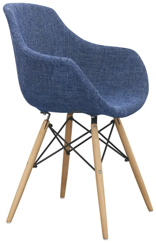 Set da 2 Poltroncina moderna stile eames in legno e metallo rivestita in tessuto blu
