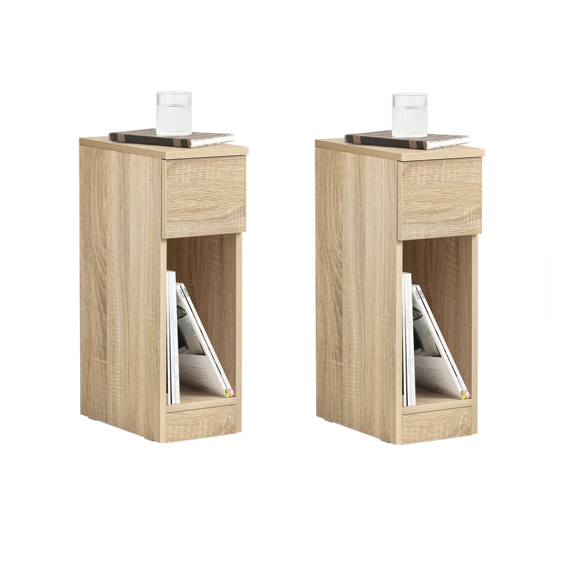 SoBuy FBT111-Nx2 2 Comodino Sottile comodino per camera da letto con cassetto e ripiano comodini per camera da letto e soggiorno Tavolino divano Naturale L20 x P35 x A60 cm