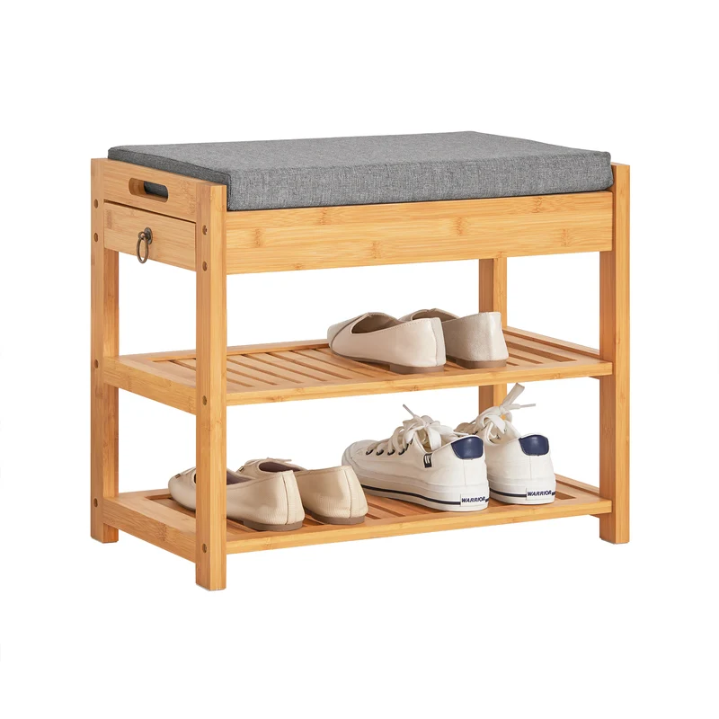 SoBuy FSR49-N Scarpiera Panca Ingresso Salvaspazio con Cuscino Imbottito, 2 Ripiani per Scarpe e Cassetto Removibile, Slim e Compatto per Ingresso, Soggiorno, Camera da Letto, 150kg di Portata
