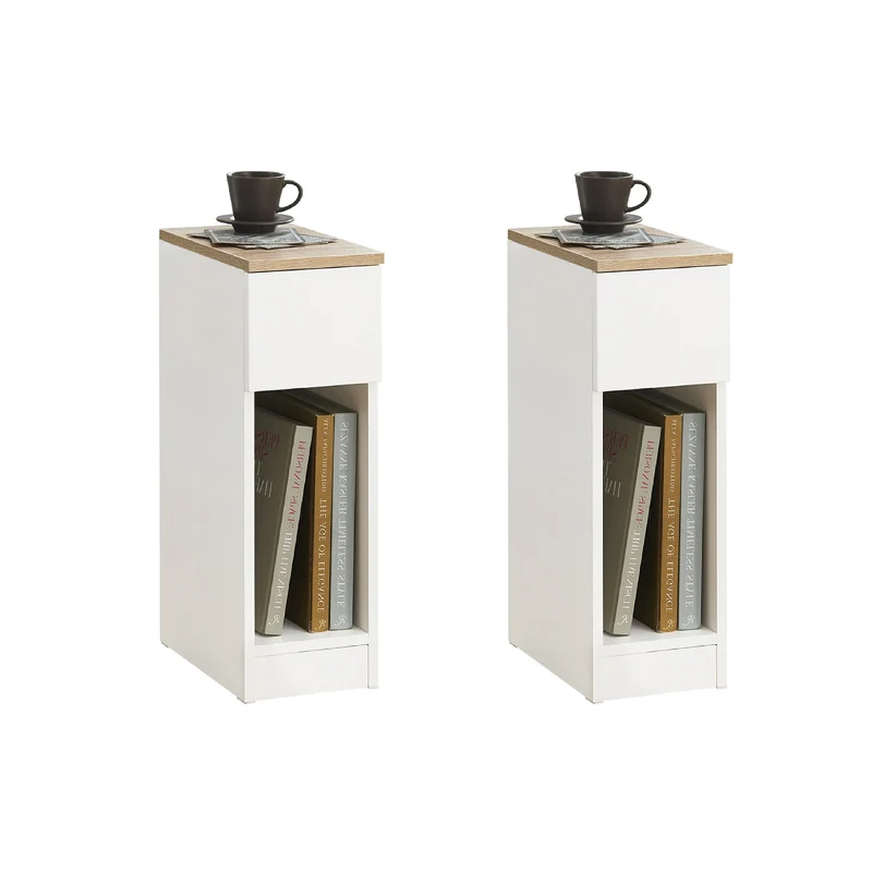 SoBuy FBT111-WNx2 - 2 Comodini con Cassetto e Ripiano, Tavolini da Notte Salvaspazio per Camera da Letto, Bianco, 20x35x60 cm