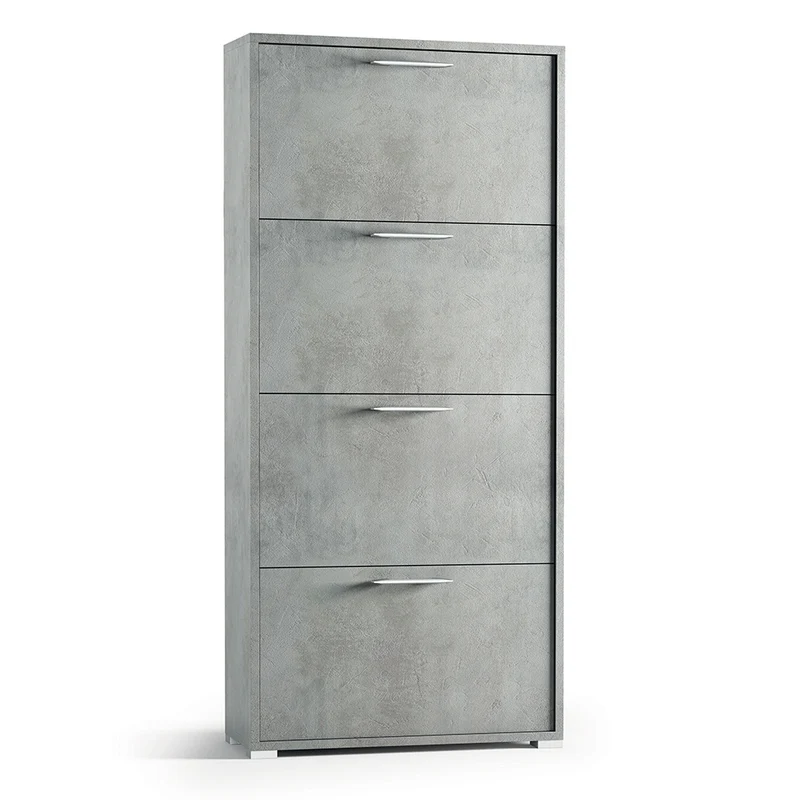 Scarpiera 4 ante con divisori interni design moderno colore cemento cm 67x28x147h