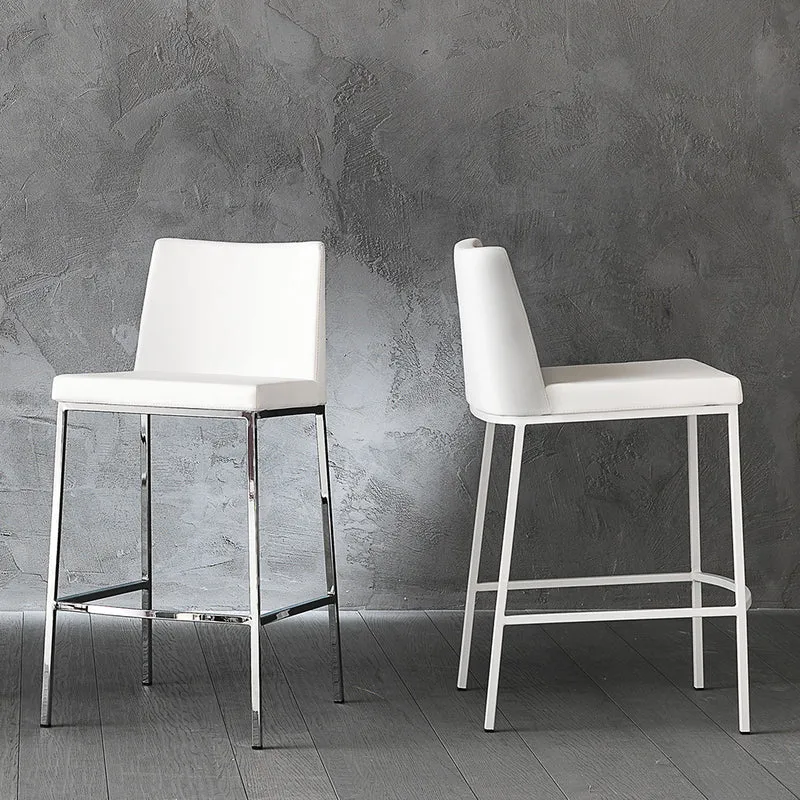 Set da 2 sgabello moderno alto fisso in metallo ed ecopelle bianco o nero cm 42x52x104h