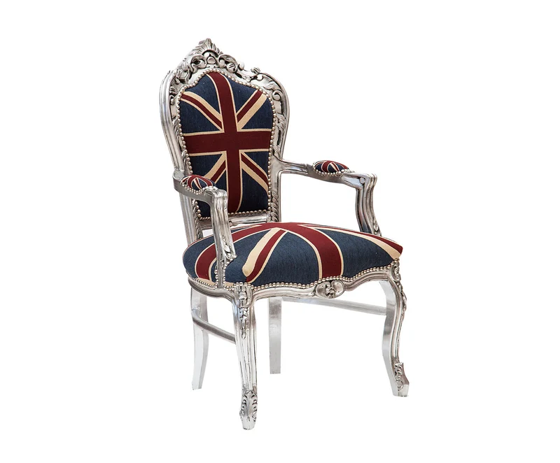 Poltrona stile barocco in legno e tessuto con bandiera inglese cm 63x65x108h - vari colori