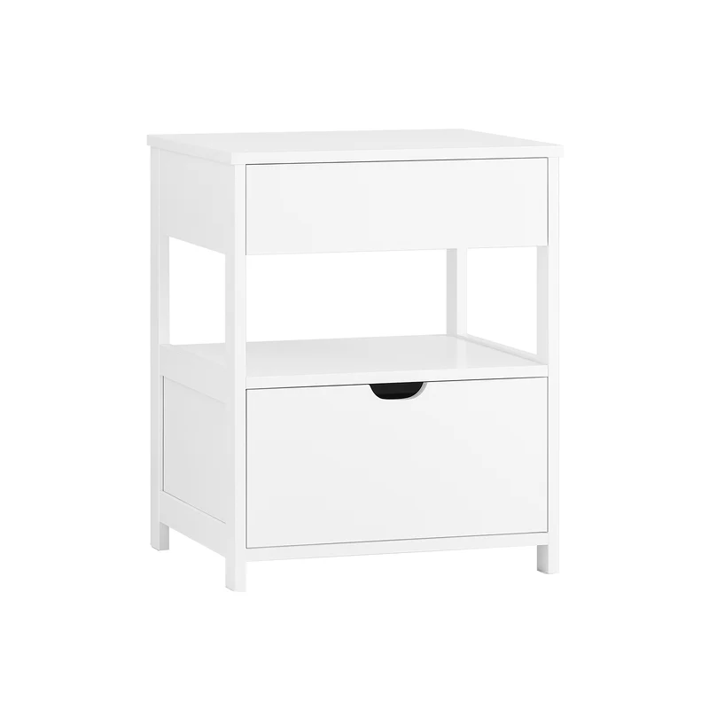 SoBuy FRG258-II-W Comodino Camera da Letto - Comodino con 2 Cassetti e 1 Ripiano, Tavolino Salotto - Moderna Cassettiera L45 x P38 x A55 cm Bianco