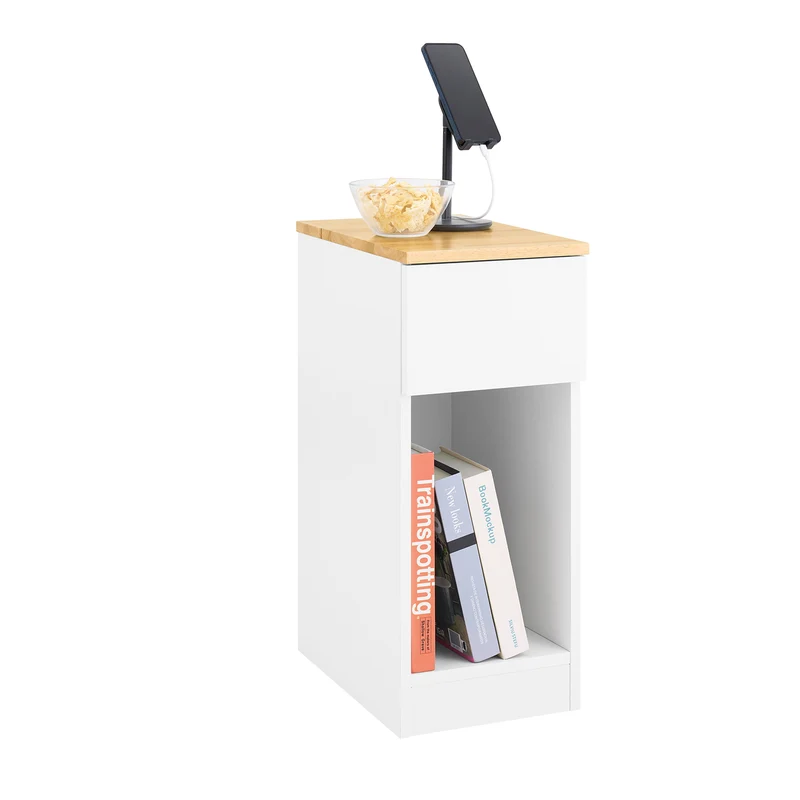 SoBuy FBT111-II-WN Comodino Sottile comodino per camera da letto con cassetto e ripiano comodini per camera da letto e soggiorno Tavolino divano Bianco L25 x P40 x A60 cm