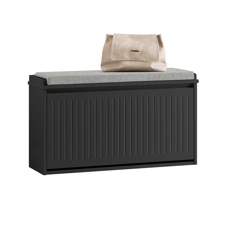 SoBuy FSR98-L-SCH Panca Scarpiera da Ingresso - Scarpiera Salvaspazio Slim in Legno, Panca Contenitore per 6-8 Paia di Scarpe, 155kg di Carico, Nero, 80x26x45cm