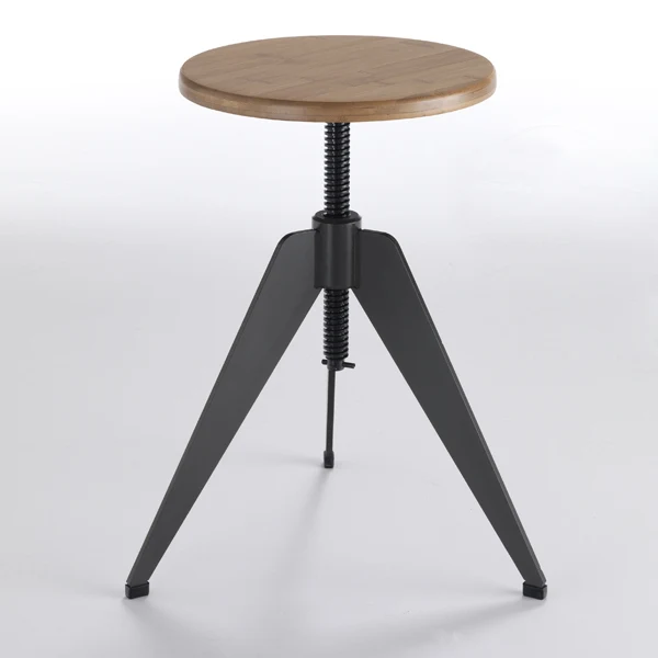 Sgabello industriale altezza regolabile a vite seduta in legno colore rovere cm 38x38x60h