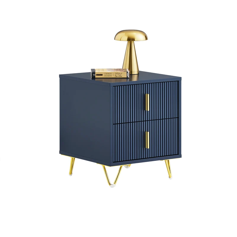 SoBuy FBT115-B Comodino, Comodino con 2 cassetti, Tavolino moderno per camera da letto e soggiorno, Blu L40 x P40 x A47 cm