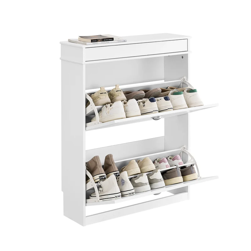 SoBuy FSR78-L-W Scarpiera con 2 Ribalte, Mobile Porta Scarpe da Ingresso, Scarpiera Salvaspazio per 12 Paia, per Corridoio o Ingresso, 75x24x96cm Bianco