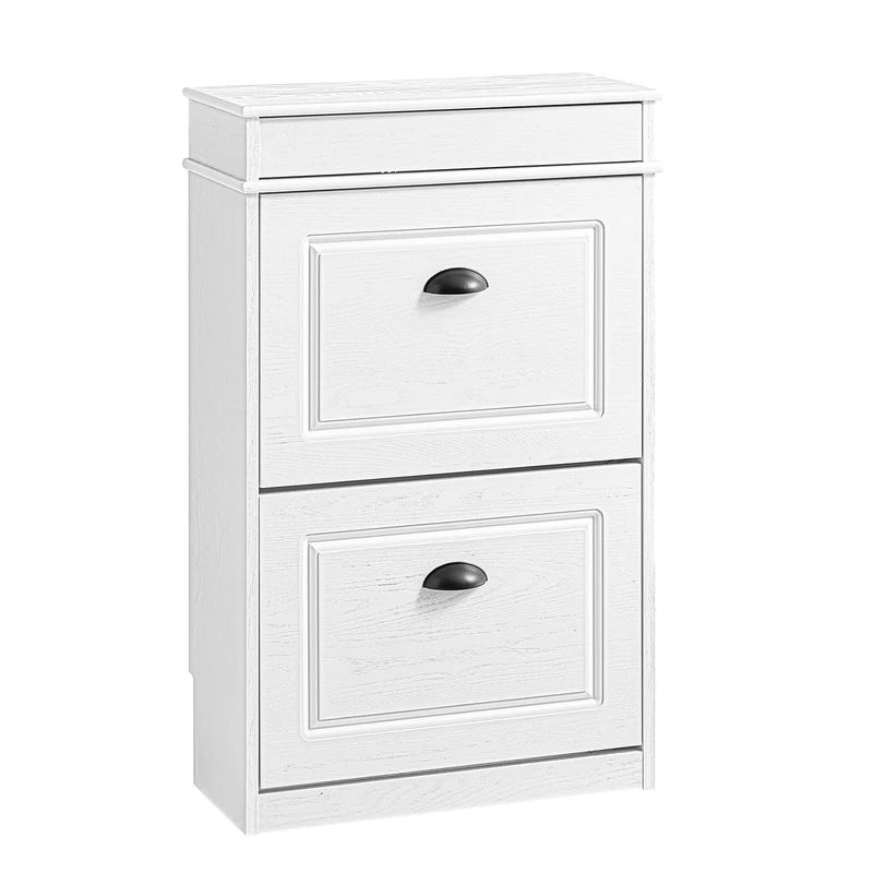 SoBuy FSR78-WG Scarpiera Salvaspazio Slim Mobiletto da Ingresso con 2 Ante a Ribalta Armadio Portascarpe Scarpiera Moderna per Ingresso, Corridoio o Camera 54x24x82cm Effetto Legno Invecchiato Bianco