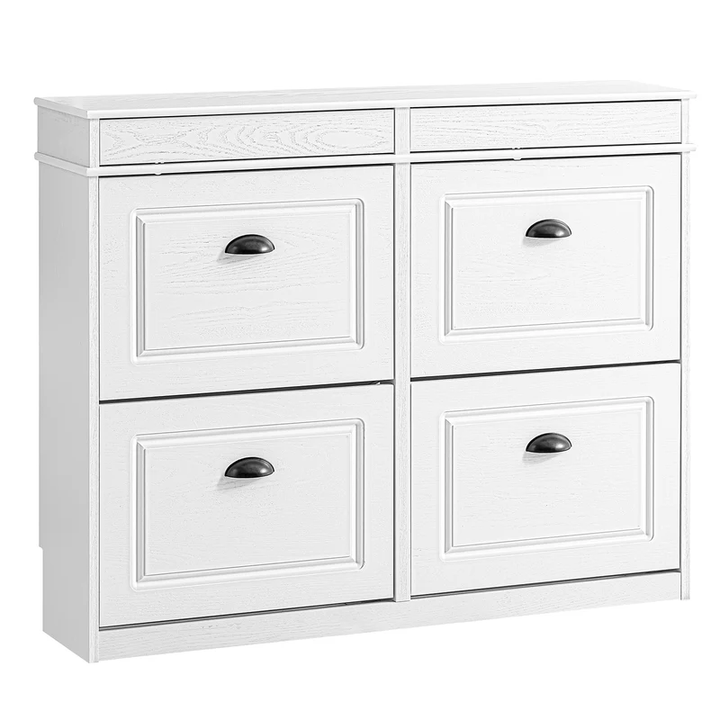 Pre-sale SoBuy FSR79-WG Scarpiera Salvaspazio Slim Mobiletto da Ingresso con 4 Ante a Ribalta Armadio Portascarpe Scarpiera Moderna per Ingresso, Corridoio o Camera 103x23x82cm Effetto Legno Invecchiato Bianco