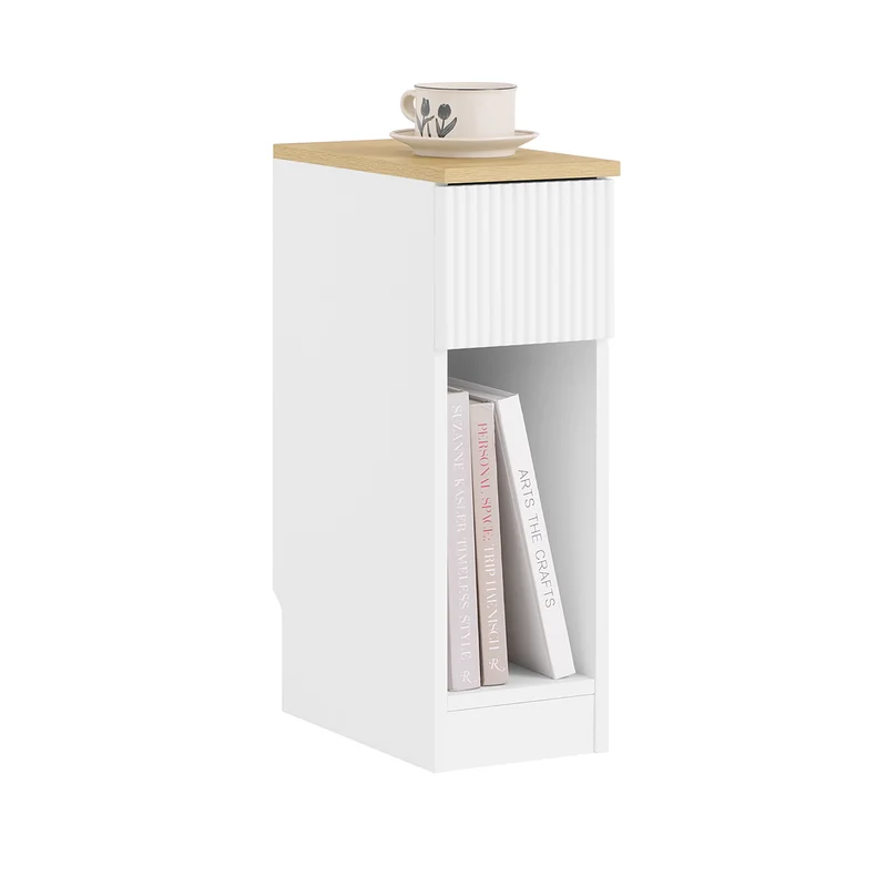 SoBuy FBT111-W Comodino Sottile comodino per camera da letto con cassetto e ripiano comodini per camera da letto e soggiorno Tavolino divano Bianco L20 x P35 x A60 cm