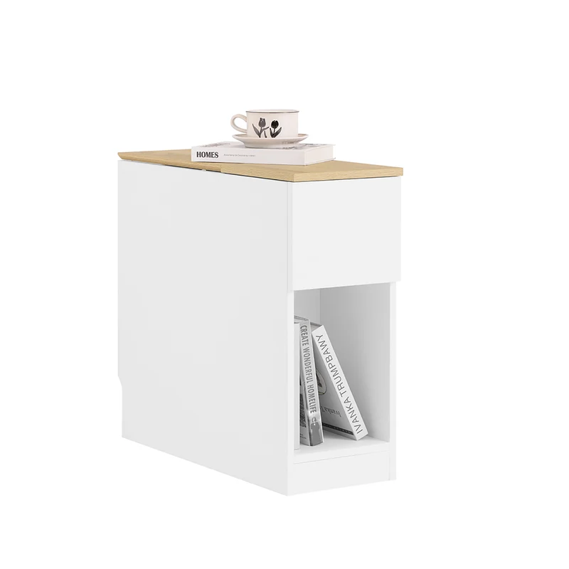 SoBuy FBT162-WN Comodini con 3 scomparti, Tavolino Comodini Camera per Divano Salotto Sala da Pranzo Cucina, Tavolo Alto Stretto Bianco e Legno 25 x 65 x 60 cm