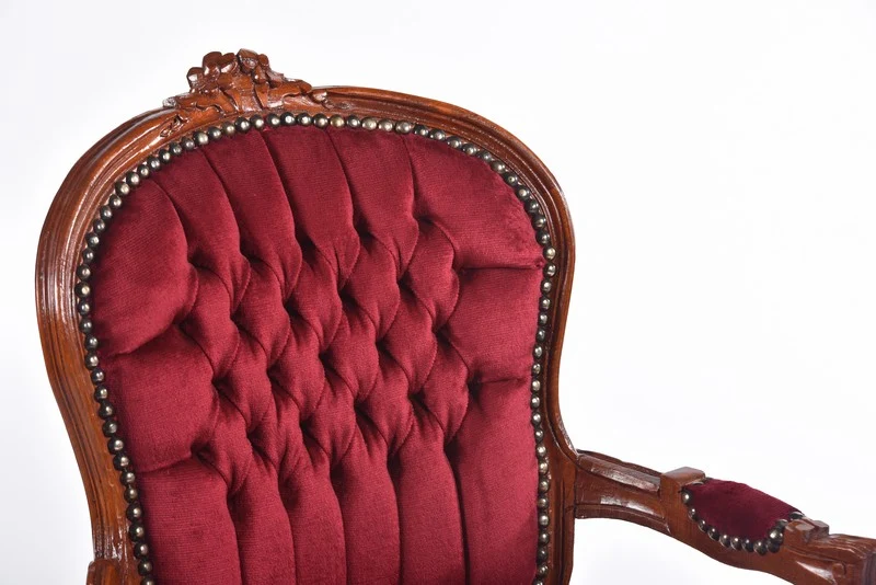 Poltroncina in stile barocco legno e tessuto colore rosso cm 63x65x94h