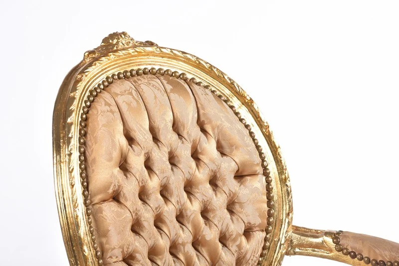 Sedia poltrona barocco da camera in legno e tessuto color oro cm 60x65x90h