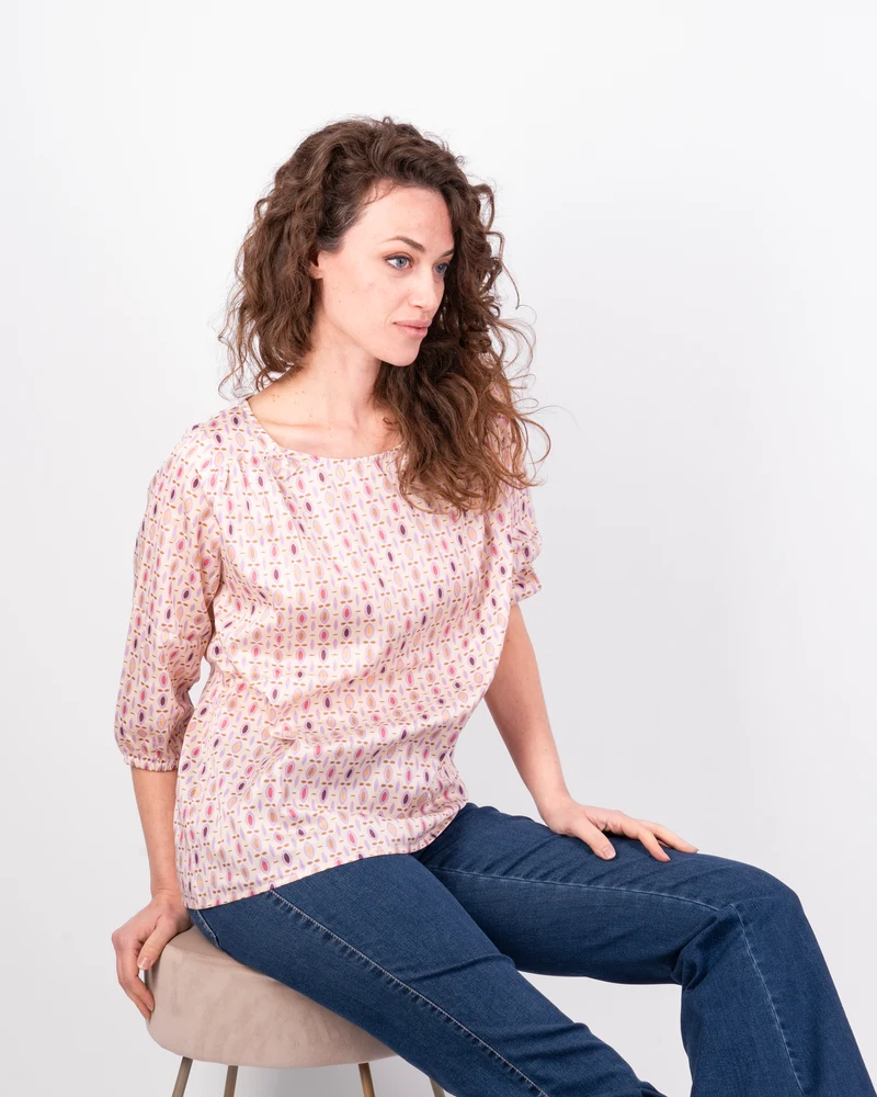Blusa manica 3/4 in cotone lucido S-110