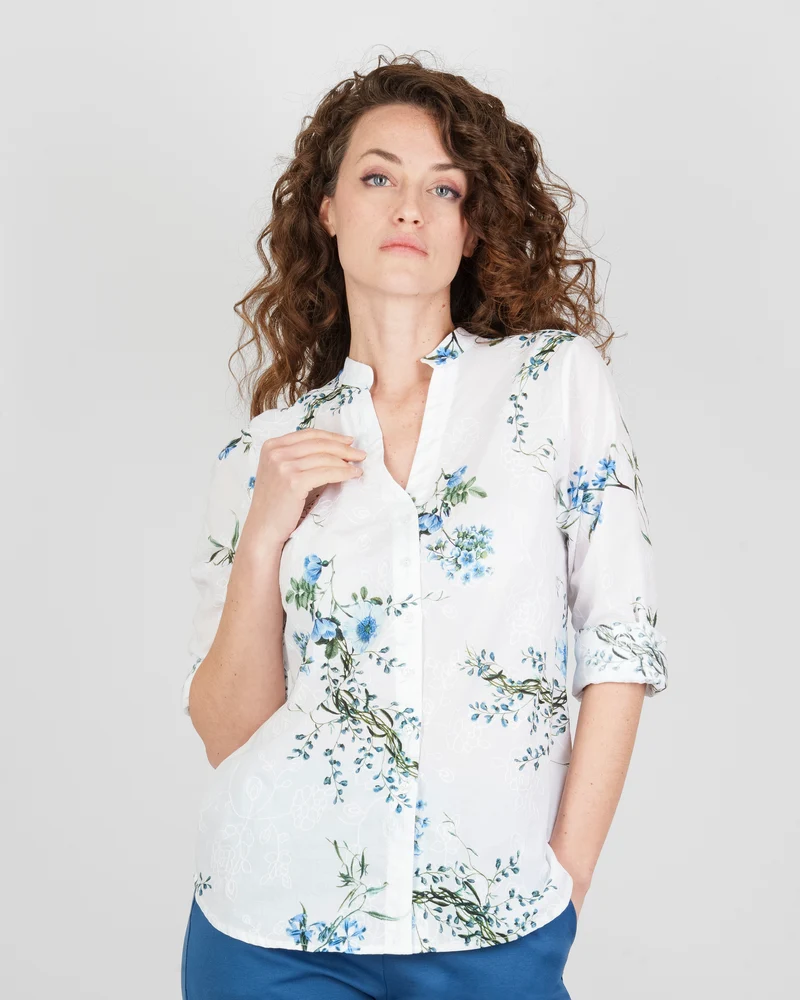 Camicia collo coreana lunga ricamo e fiori 26-58