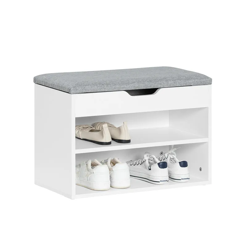 SoBuy FSR25-HG Panca Scarpiera Ingresso Scarpiera Salvaspazio Slim con Seduta Imbottita Contenitore Ripiani Cassapanca Panca Contenitore Bianco e Grigio 60x30x44 cm Portata 120kg