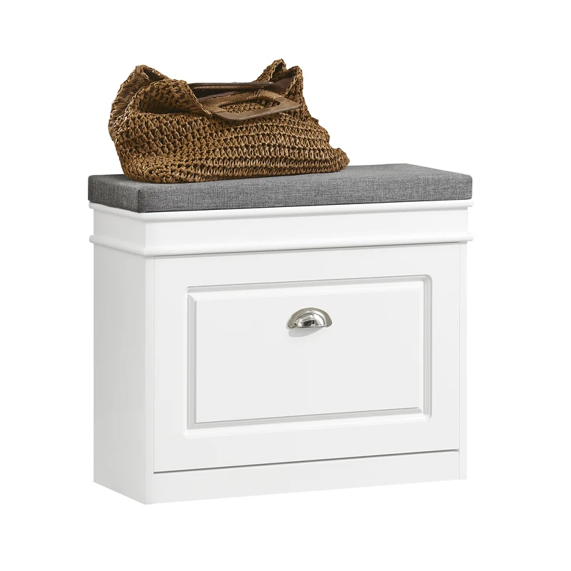SoBuy FSR82-K-W Scarpiera Salvaspazio Slim con Seduta - Panca Scarpiera da Ingresso Contenitore in Legno, Mobile Ingresso per Scarpe, Regolabile, 60x24x51 cm, Bianco