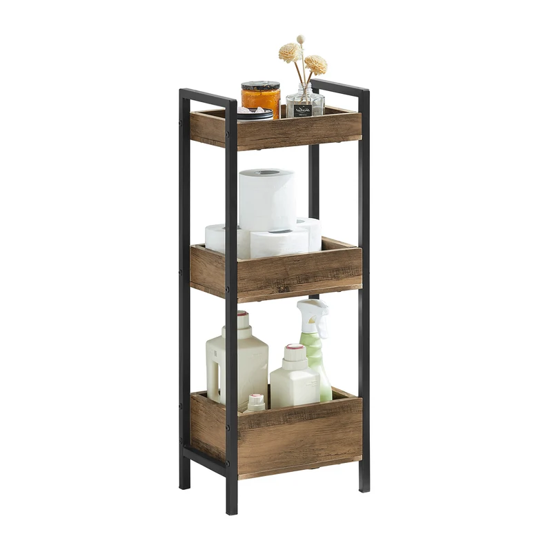 SoBuy FRG226-F Mobiletto Bagno Salvaspazio con 3 Ripiani Robusti – Mobile Bagno Stretto in MDF fino a 30kg, Armadietto Bagno color legno per piccoli bagni 28x20x74cm