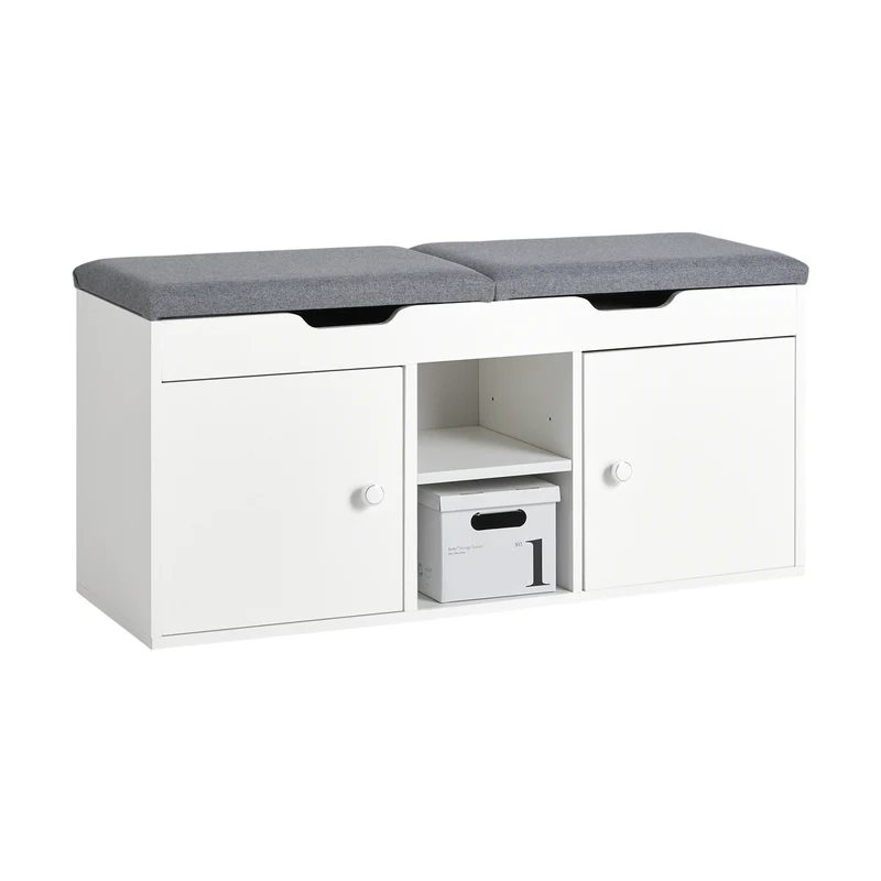 SoBuy FSR96-W Scarpiera da Ingresso Panca con 2 cuscini - Panca Contenitore Salvaspazio con Vano Portaoggetti - Bianco H34xL100xP48 cm - 136kg di Portata per Corridoio, Soggiorno, Camera da Letto