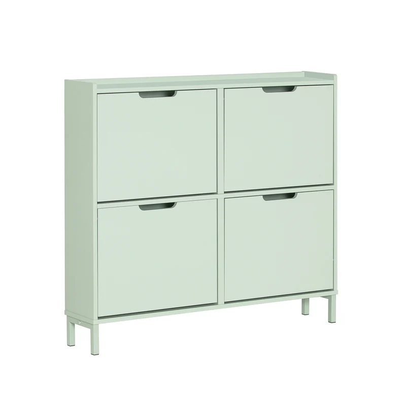 SoBuy FSR100-GR Scarpiera Salvaspazio Slim da Ingresso Mobile Portascarpe con 4 Ante a Ribalta Regolabili in Legno Armadio Scarpiera Alta e Stretta per Corridoio, 100x19x91 cm，Verde Chiaro
