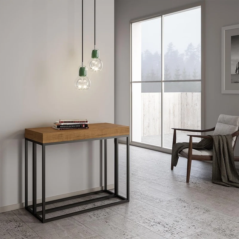 Epoca Premium - Tavolo consolle allungabile design moderno cm 90x40/300x77h - Rovere Natura