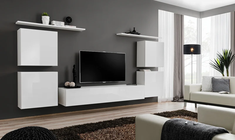 Tazio - Parete design attrezzata da soggiorno frontali lucidi - vari colori
