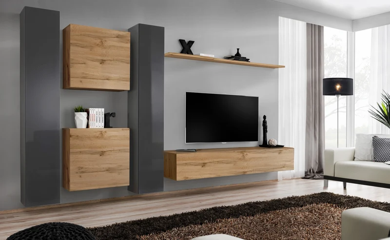 Fabiola - Parete design componibile sospesa quercia natura - vari colori
