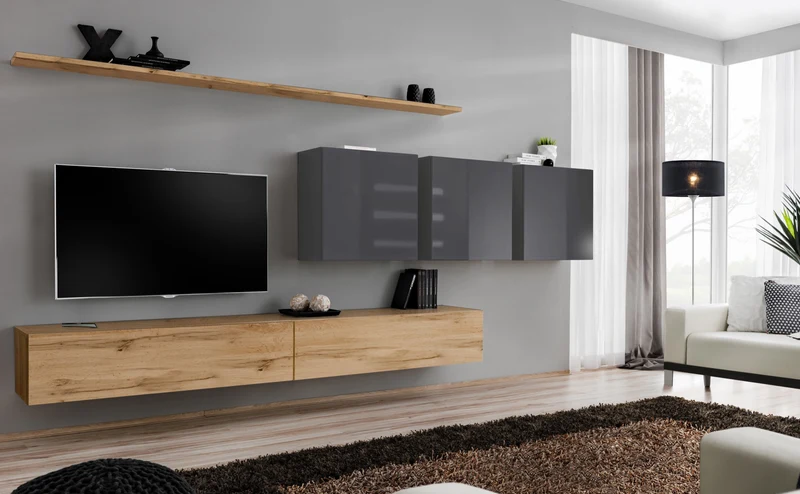 Ismael - Soggiorno a parete design moderno pensili sospesi quercia natura - vari colori