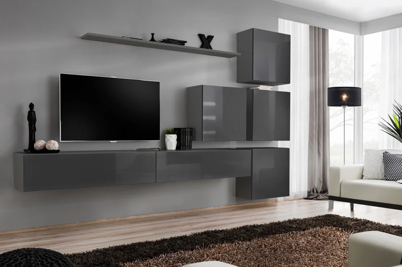 Gioel - Soggiorno a parete mobili sospesi e mensola design moderno - vari colori