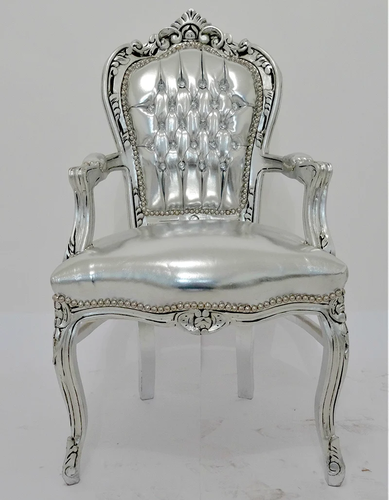 Poltrona barocco per ingresso o camera da letto colore argento e pietre cm 63x65x108h