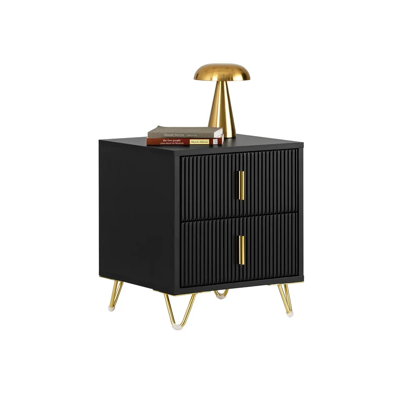 SoBuy FBT115-SCH Comodino Moderno o Tavolino da Notte con 2 Cassetti - Cassettiera Compatta Nero 40x40x47 cm
