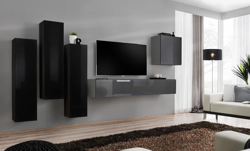 Sevor - Parete design moderno componibile con pensili sospesi - vari colori