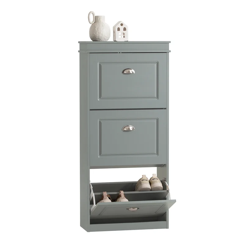 SoBuy FSR94-HG Mobile Scarpiera Slim con 3 Ante a Ribalta, Mobile Ingresso Salvaspazio, Ingresso Moderno, 53x24x117 cm, Grigio