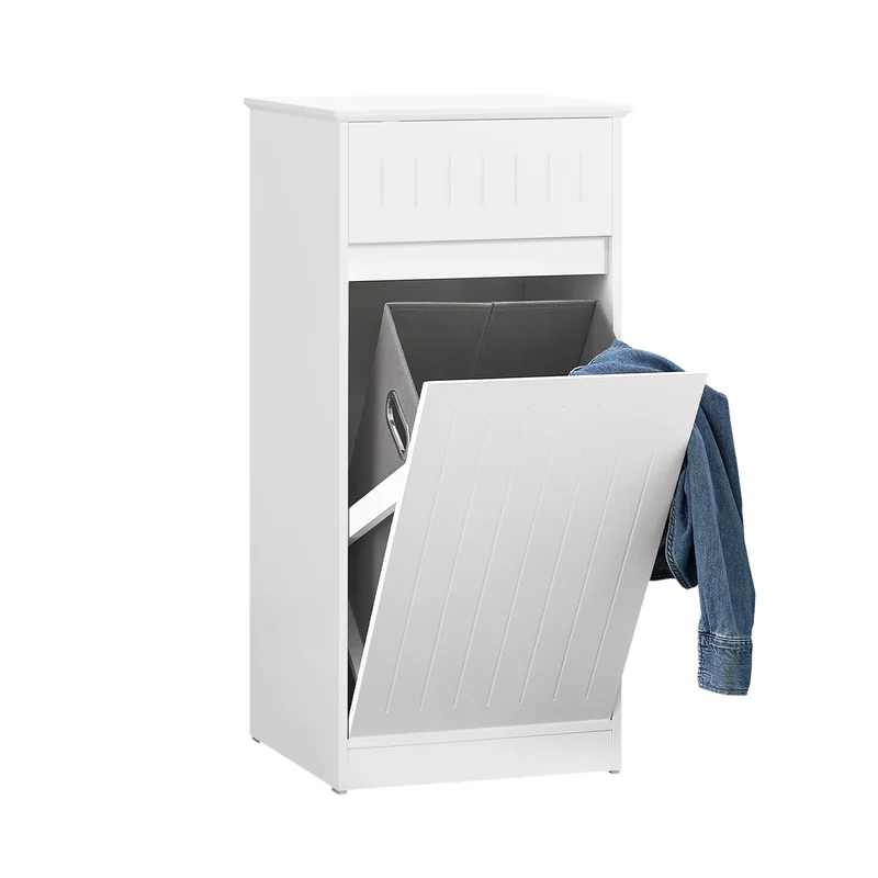 SoBuy BZR110-W Armadietto da Bagno con Cesto portabiancheria –Mobile Lavanderia con Cassetto – Armadio Compatto per Piccoli Spazi, Mobiletto Bagno Salvaspazio in Legno, 40x90x38cm, Bianco