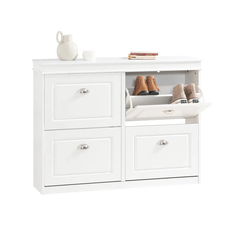 SoBuy FSR79-W Scarpiera Slim Bianca con 4 Ante a Ribalta - Salvaspazio Ingresso, 16 Paia, 105x24x83 cm