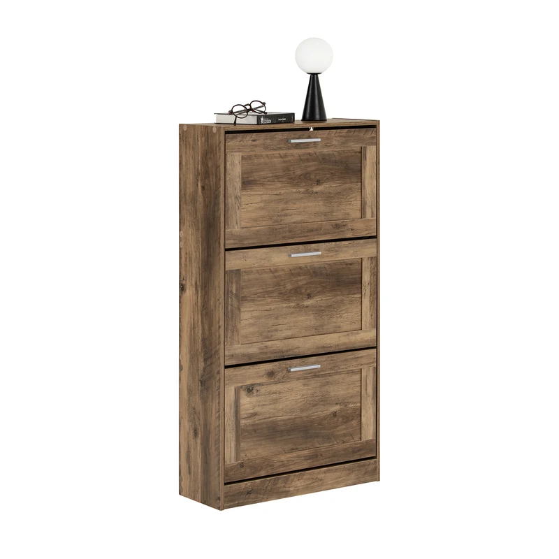 SoBuy FSR137-L-F Scarpiera ribaltabile Scarpiera a 3 ribalte Portascarpe salvaspazio Slim, 60x23x115cm, Noce