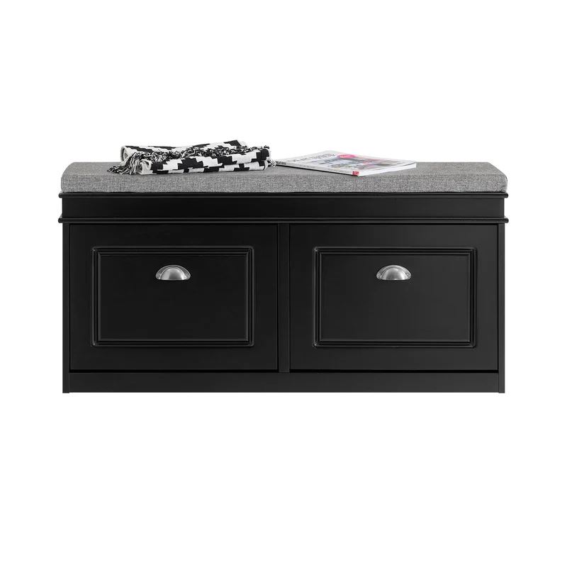 SoBuy FSR64-SCH Scarpiera Salvaspazio Slim da Ingresso Panca Contenitore con Cuscino, Cassapanca Scarpiera Regolabile per Casa, Camera, Corridoio, L104*P24*A51cm Nero
