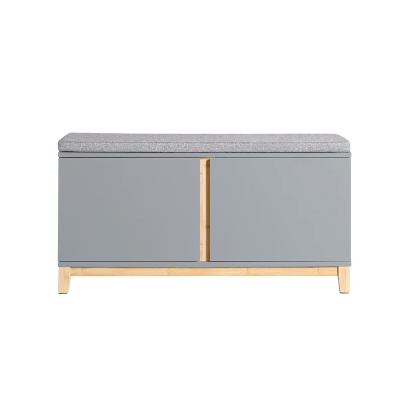 SoBuy FSR117-HG Panca Scarpiera Ingresso con Seduta, Cassapanca Contenitore da Interno con 2 Ante, in Legno ingegnerizzato + Bambù 90x34x46cm Grigio